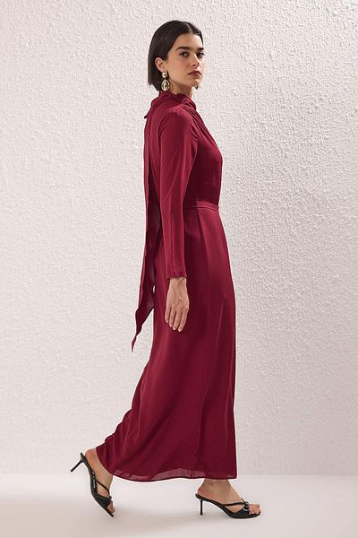Trendyol Modest Burgundy Cape Detailed Woven Evening Dress Tctss25Db00023