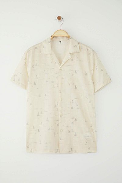 Trendyol Collection Stone Regular Fit Apaş Collar Linen Look Summer Patterned Shirt Tmnss20Go0443