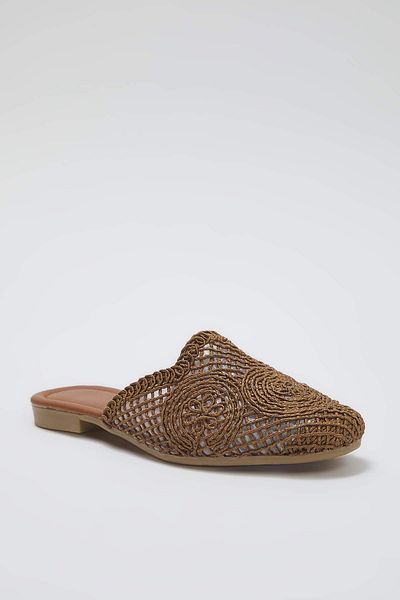 TRENDYOL SHOES Braune Damen-Mule-Hausschuhe mit geschlossener Vorderseite und Strickdetail TAKSS24TE00000