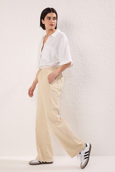 Trendyol Collection Stone High Waist Elastic Waist Wide Leg Pants Twoss25Je00304