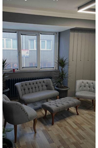 Genel Markalar Gri Ahsap Ayak Cay Seti Koltuk Takımı 2 1 1 Koltuk Puf Hedye