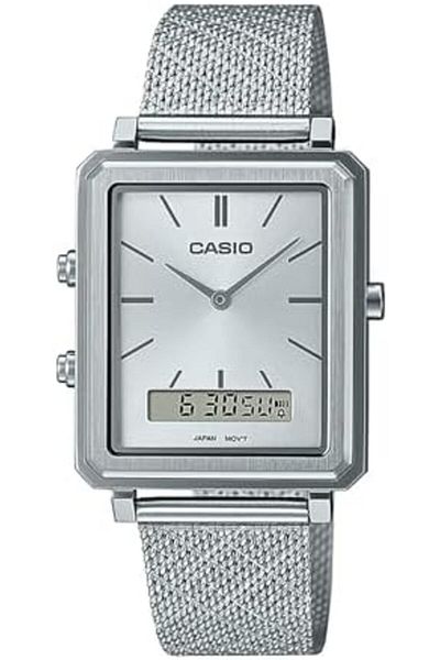 Casio Analog-Digital Men's Watch with Silver Dial and Stainless Steel Mesh Band by Casio MTP B205M 7EDF