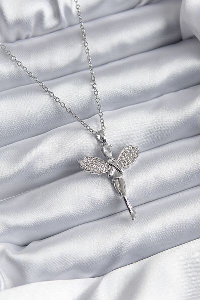 Skygo 316L Steel Silver Color Zircon Stone Angel Model Women's Necklace - TJ-BKO7906