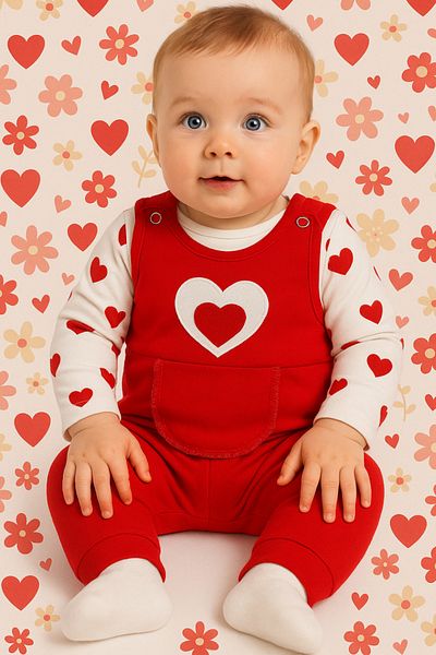 NAFİTTO Heart Baby Girl Jumpsuit 3-Piece Jumpsuit Set – Sleeved Bodysuit, Pocket Jumpsuit and Socks |   3-6-9 Months Baby Clothes