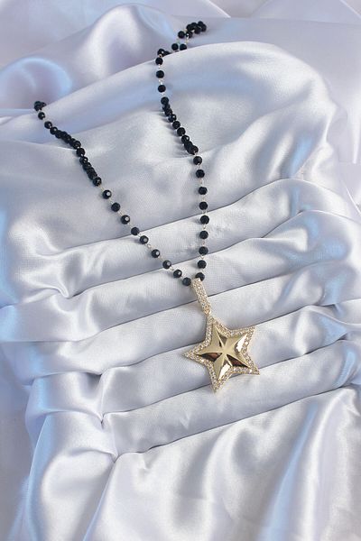 Skygo Gold Color Black Bead Zircon Stone Star Model Vip Series Women's Necklace - Tj-Bko8015