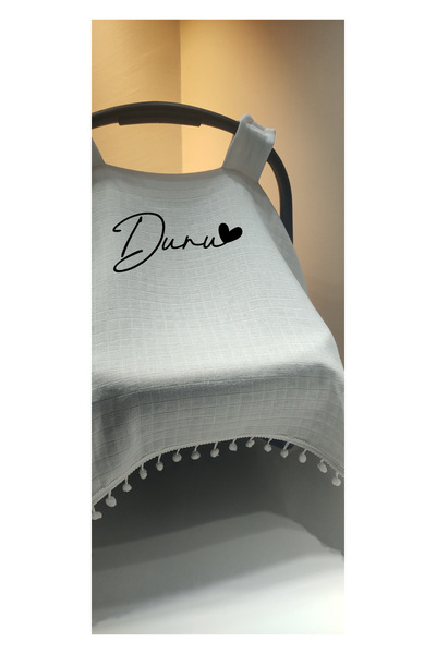 Moda Lime İsme Özel Baskılı Tek Kat Müslin Kumaş Bebek Puset Örtüsü