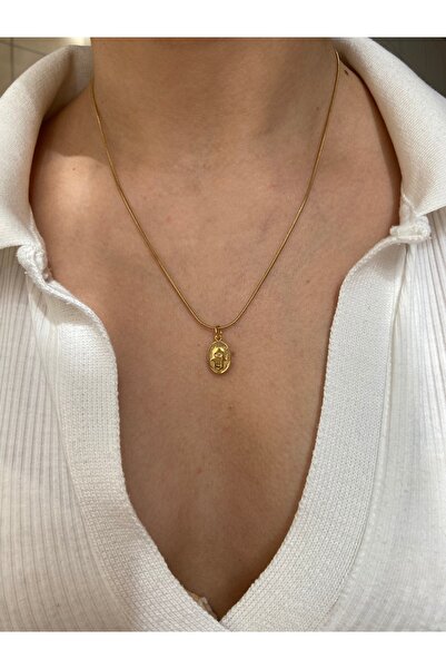 Arsaley Collection Hamsa Gold Renk Plaka Çelik Zincirli Kadın Kolye (45 Cm) –...