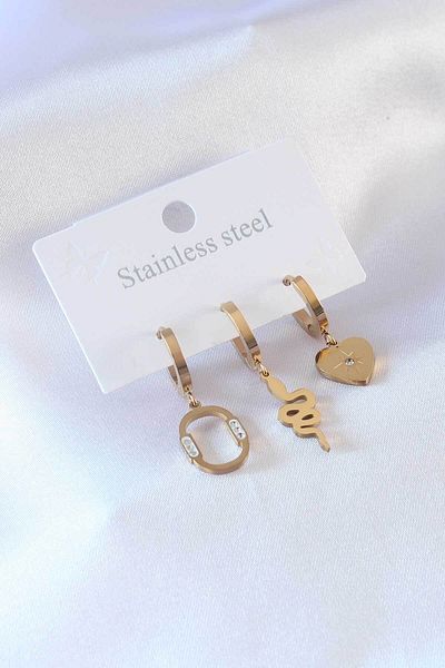 Skygo 316L Steel Gold Color Snake Model Heart Detail Zircon Stone Women's Earrings - TJ-BKP7347