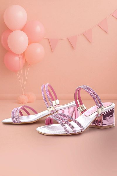 hapshoe Pantofi cu toc pentru fete Judy Pink Silver Stone
