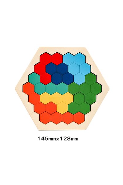 Choice NB14C1-Small Wooden Hexagon Puzzle for Kid Shape Pattern Block Tangram Brain Teaser Toy Geometry Log