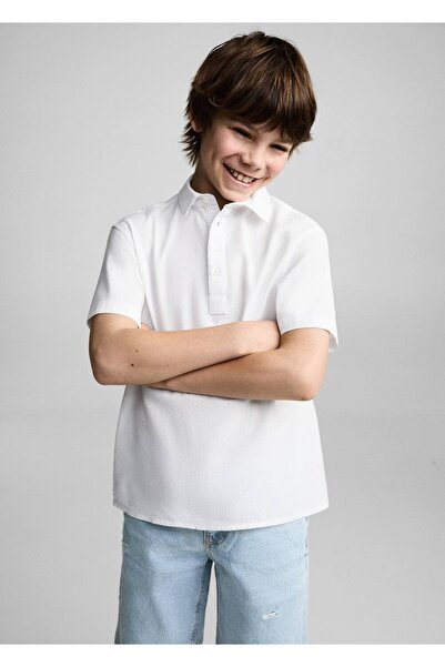 MANGO Kids Keten karışımlı kısa kollu gömlek