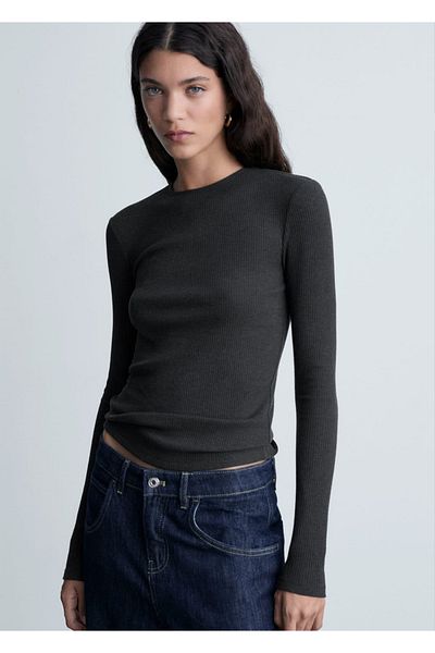MANGO Woman Ribbed T-shirt with long sleeves