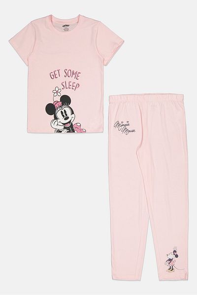 Disney Kids Girl 2 Pcs Mickey And Friends Top And Bottom Pajama Set, Pink
