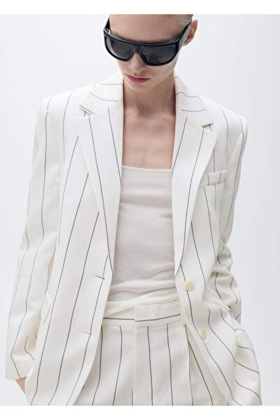 MANGO Woman Sacou blazer din material textil cu dungi