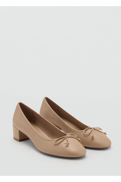 MANGO Woman Leather Strap Detailed Heeled Ballerinas