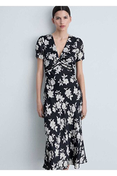 MANGO Woman Çiçekli flare elbise