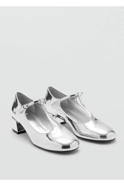 MANGO Woman Metaliczne buty na wysokim obcasie