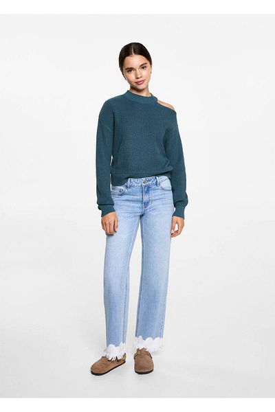 Mango Teen Asymmetrical Sweater with Open Shoulders