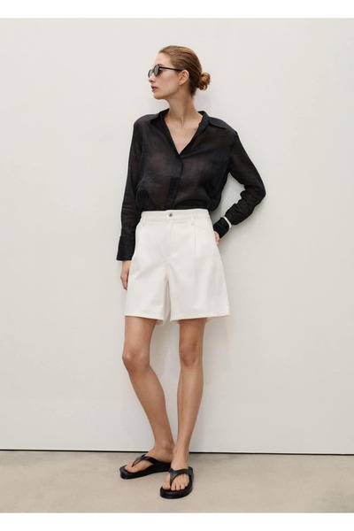 MANGO Woman Plissierte Denim-Bermudashorts