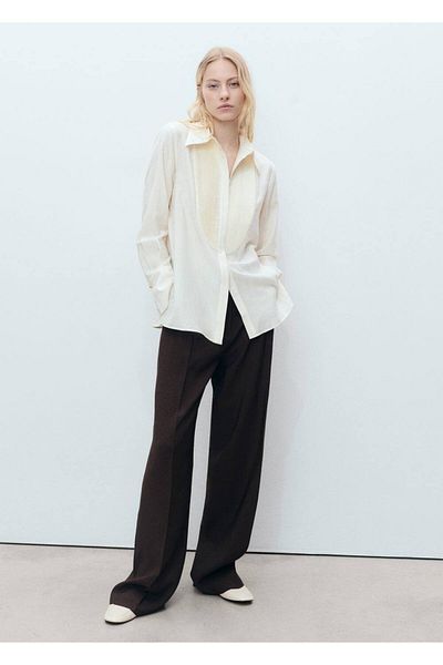 MANGO Woman Fluid Shirt with Contrast Panels