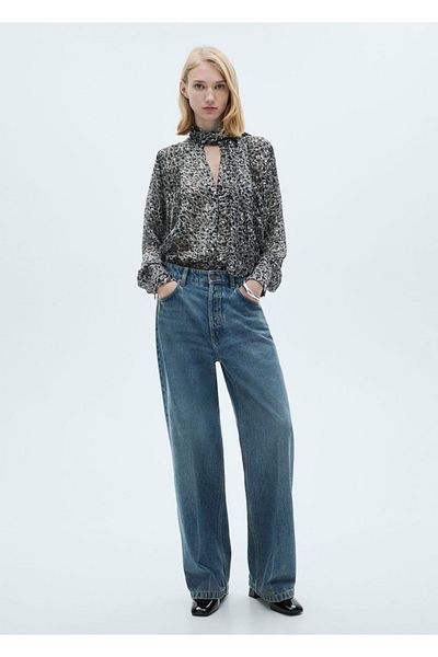 MANGO Woman Leopard Print Blouse with Ties
