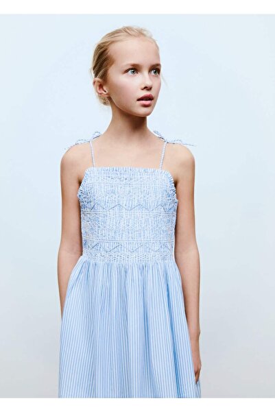 MANGO Kids Ριγέ φόρεμα με κορδόνι