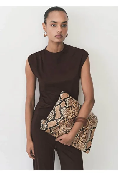 MANGO Woman T-Shirt with Asymmetrical Neckline with Gathered Details