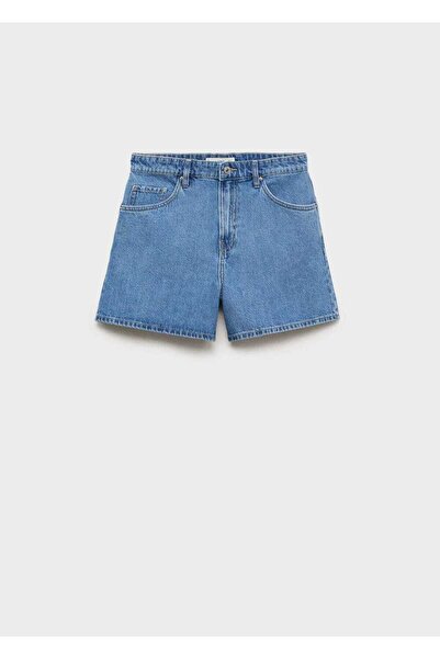 MANGO Woman Yüksek Bel Düz Kesim Denim Şort