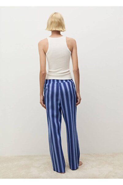 MANGO Woman İki tonlu çizgili dokuma lyocell pantolon