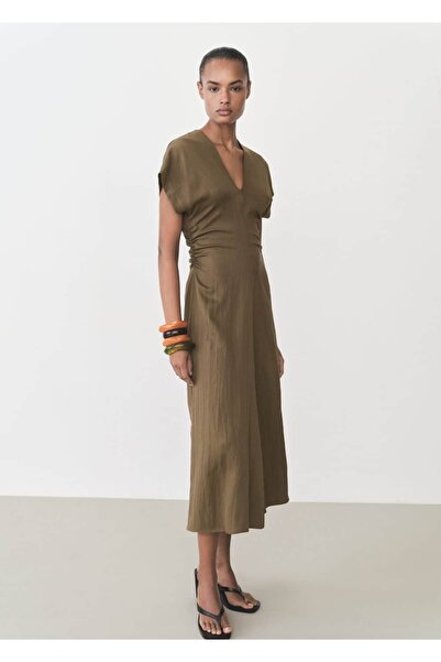 MANGO Woman Drape detaylara sahip lyocell karışımlı elbise