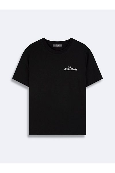 Ltb Back Printed Basic Short Sleeve Regular Black T-Shirt