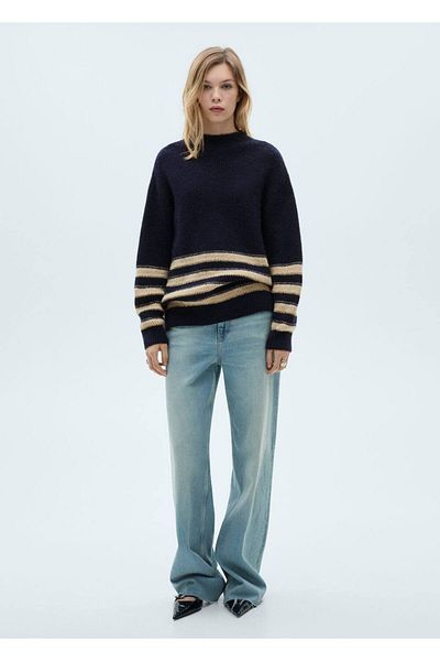 MANGO Woman Striped Perkins Collar Sweater