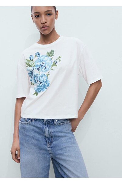 MANGO Woman Çiçek desenli pamuklu tişört