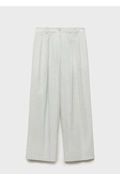 MANGO Woman Düz kesim keten karışımı pantolon