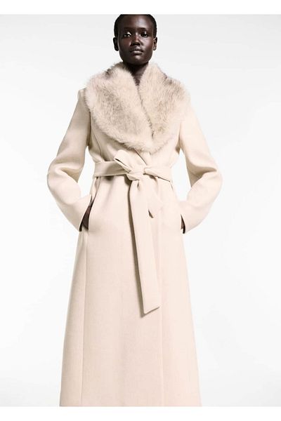 MANGO Woman Wool Coat with Detachable Collar