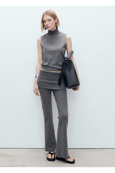 MANGO Woman Flared Trousers with a Curl on the Waist