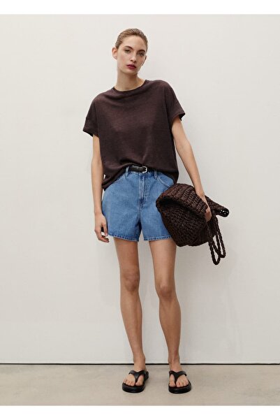 MANGO Woman Yüksek Bel Düz Kesim Denim Şort