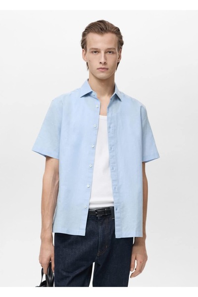 MANGO Man Kurzarmhemd aus Leinenmischung