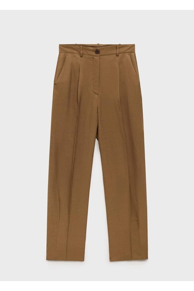 MANGO Woman Keten Karışımlı Pileli Pantolon