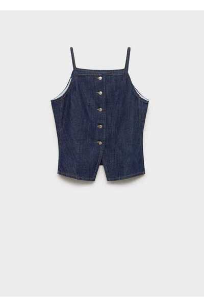 MANGO Woman Düğmeli denim bluz