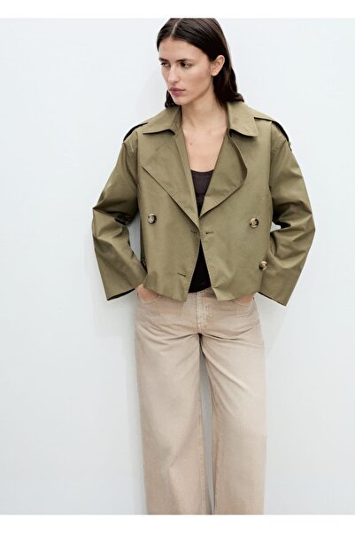 MANGO Woman Çift düğmeli kısa trençkot