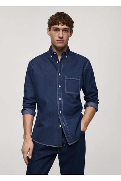 MANGO Man Cămașă din denim cu croiala normală