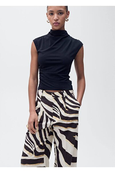 MANGO Woman Zebra Desenli Wideleg Keten Pantolon