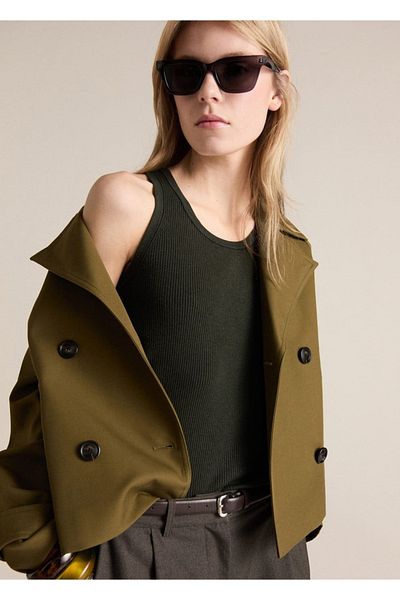 MANGO Woman Blouse Rib with Contrast Trim