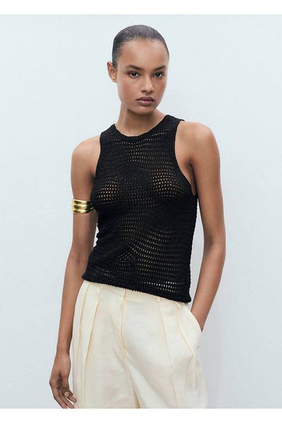 MANGO Woman Prolamovaná pletená halenka lureks