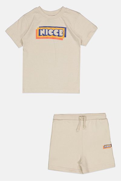 Nicce Toddlers Boy 2 Pieces Brand Logo Short Sleeve T-shirt And Shorts Set, Beige