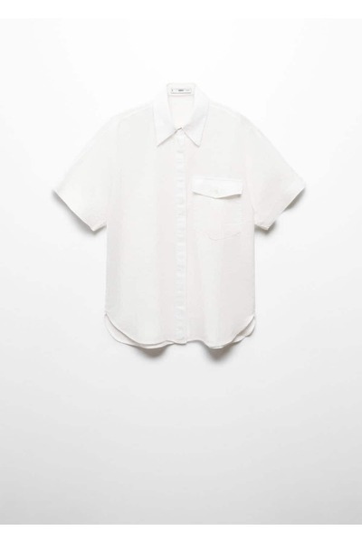 MANGO Woman Cepli keten gömlek