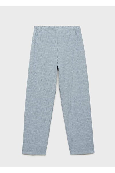 MANGO Woman Pamuklu çizgili dokuma gofre kumaş pantolon