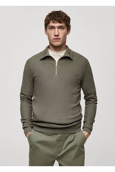 MANGO Man Microstructure Zipper Collar Sweater