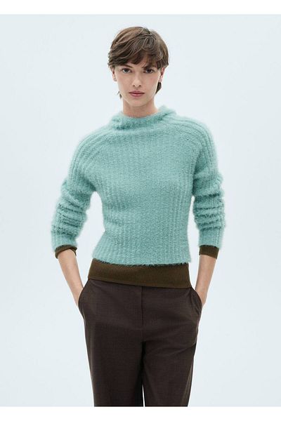 MANGO Woman Fur Look Hooded Sweater